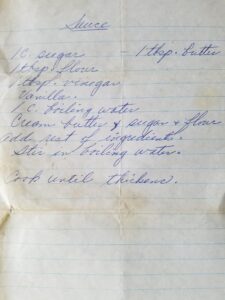 handwritten recipe for hard sauce
